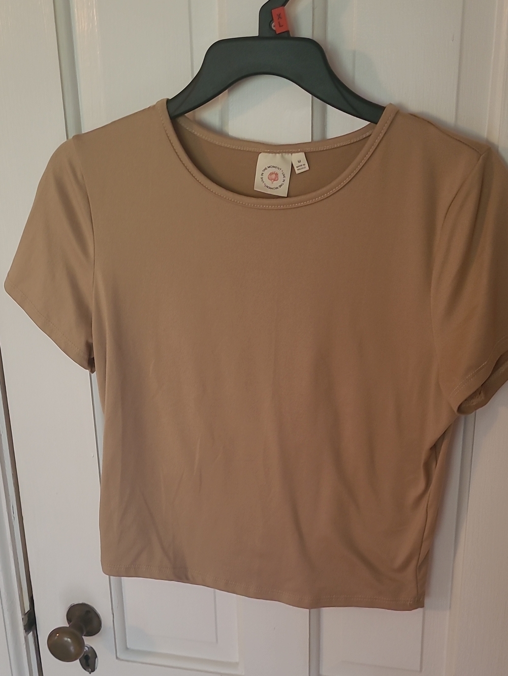 Live In The Moment Basic Crewneck Tee - Beige Women's Crop Top, Size M